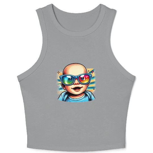 Baby boy with sunglasses comic design 3 Crop Tank Top