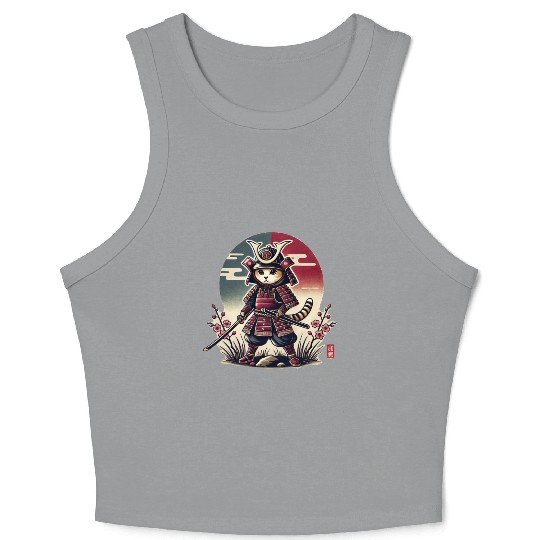 Samurai Cat: Vintage Ukiyo-e Warrior Art Crop Tank Top