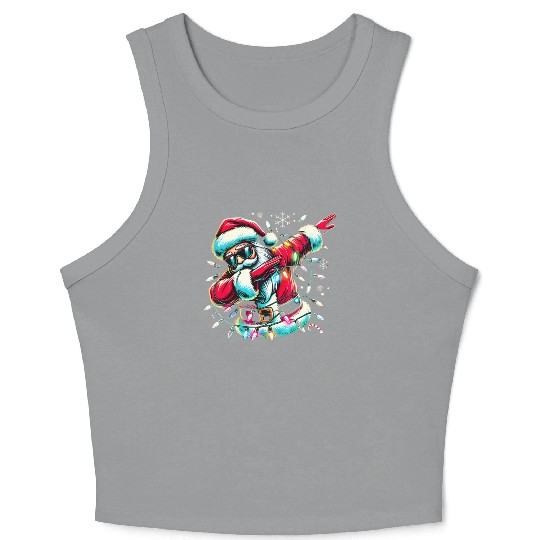Dabbing Santa with Christmas Lights and Snowflakes Crop Tank Top