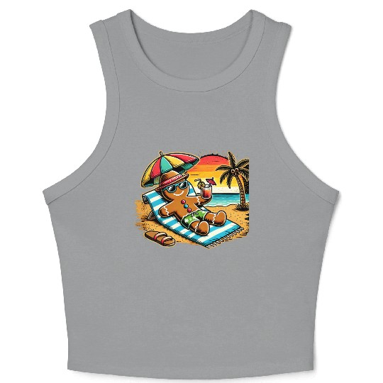 Gingerbread Man Relaxing on the Beach Crop Tank Top