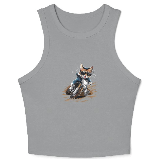 Cat Wearing Sunglasses Riding Dirt Bike Crop Tank Top