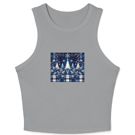 blue and white flannel christmas trees holiday Crop Tank Top