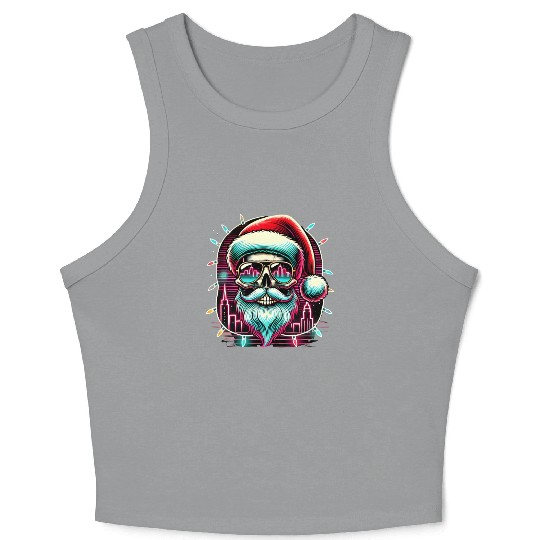 Neon Santa Skull City Lights Christmas Crop Tank Top