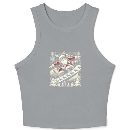 Snowboarding Santa Winter Wonderland Christmas Fun Crop Tank Top