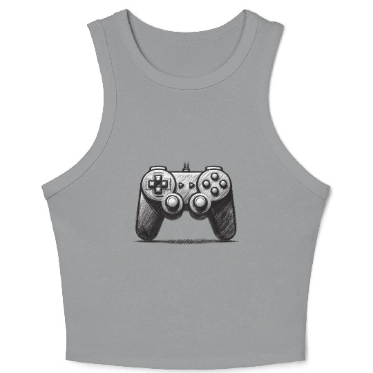 Gamer Controller Cartoon Charcoal Gaming Art 4 Crop Tank Top