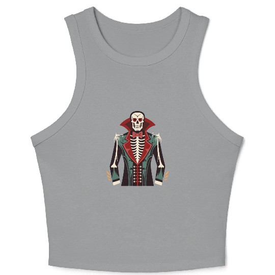 A skeleton ribcage, a vampire tuxedo print Costume Crop Tank Top