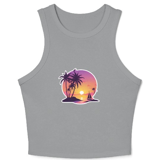 Palm Trees at Sunset Beach Crop Tank Top