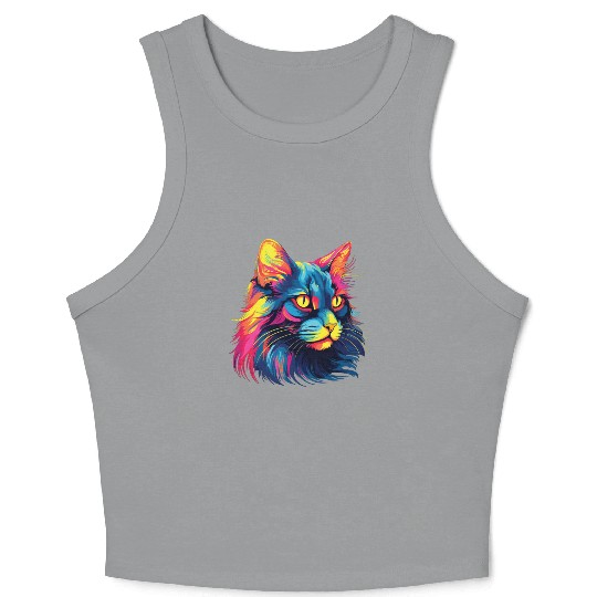 Cat Watercolor Colorful Maine Cat Crop Tank Top
