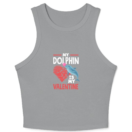 My Dolphin Is My Valentine Heart Love Crop Tank Top