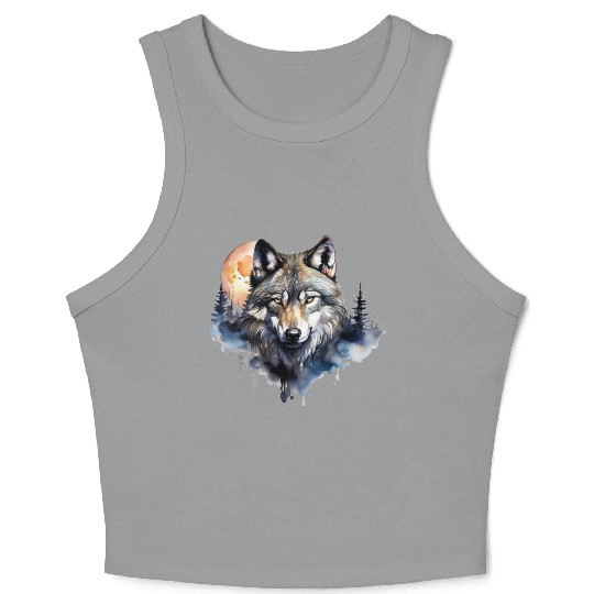 Wolf Portrait Under Full Moon Design Crop Tank Top