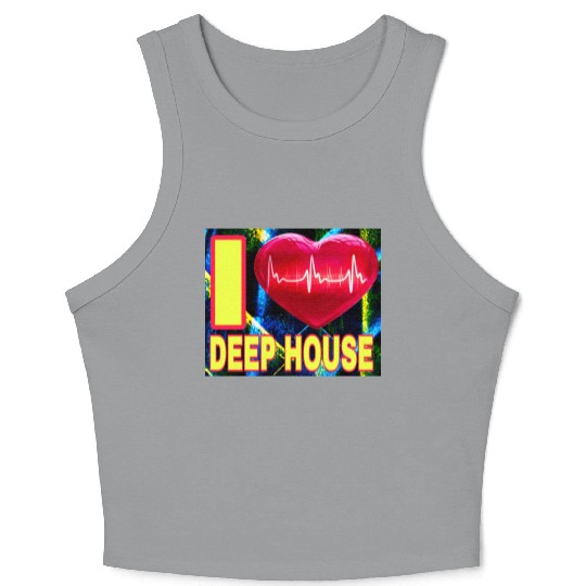 I LOVE DEEP HOUSE YELLOW FONTS Crop Tank Top