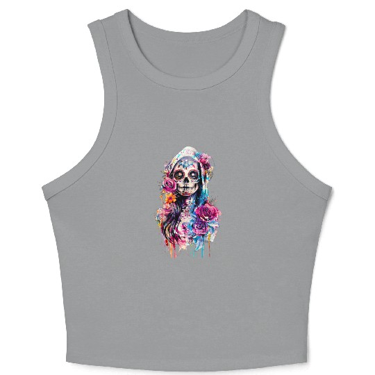 Santa Muerte Saint Mexican Folklore Dead Skull Crop Tank Top
