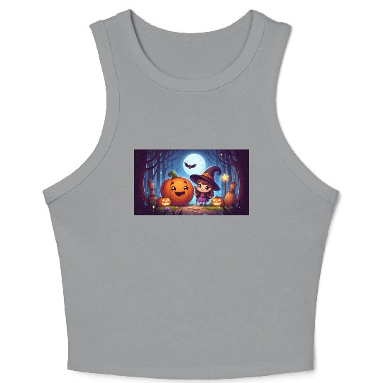 Halloween Witch and Jack-o'-Lantern Scene Crop Tank Top