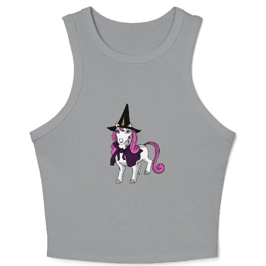 Happy Halloween 2024 unicorn wearing a witch hat Crop Tank Top
