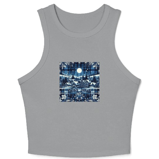 flannel silent night blue and white christmas Crop Tank Top