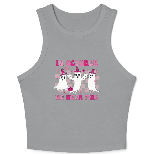 In October We Wear Pink Wizard Ghosts Halloween Crop Tank Top