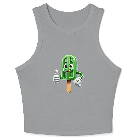 Smiling Green Popsicle Giving Thumbs Up 3D Style Crop Tank Top