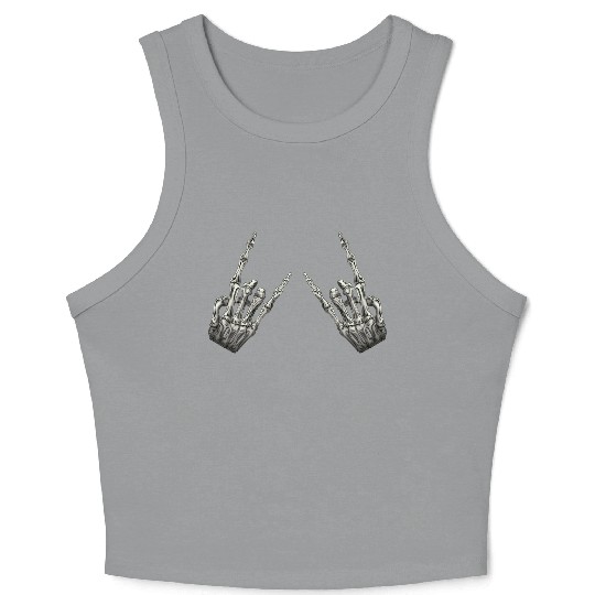 Rock On Rock Star Skeleton Hands Rocker Halloween Crop Tank Top