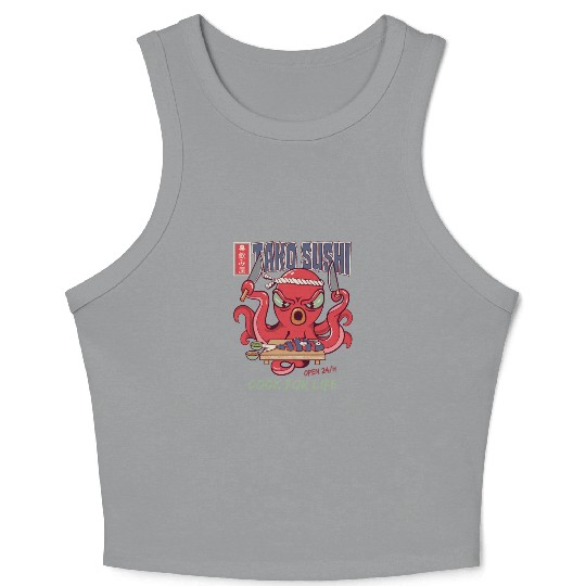 Octopus Sushi Bar Raw fish roll Takoyaki Crop Tank Top