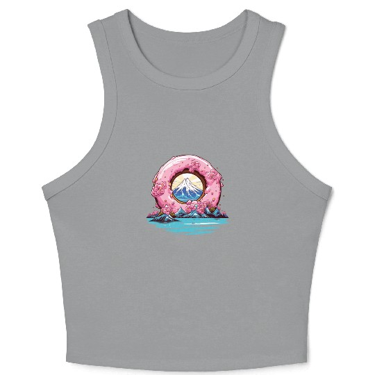 Japan Sakura Blossom Mount Fuji Donut Crop Tank Top