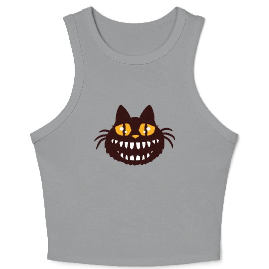 Funny Crazy Monster Cat Halloween Horror Teeth Fun Crop Tank Top