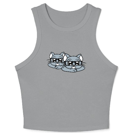 2 Nerd Cats Horn-rimmed Glasses Geek Smart Kitten Crop Tank Top