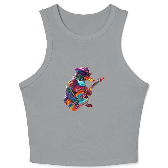 Platypus Mammal Guitar Cowboy Hat Popart Crop Tank Top