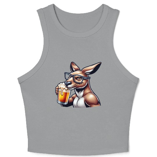 Kangaroo with Glasses Drinking Beer Crop Tank Top