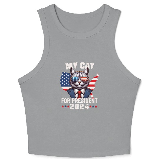 My Cat For President 2024 Patriotic Cat Voting Crop Tank Top