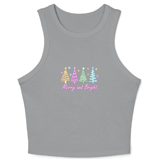 Merry and Bright Tree Neon Christmas Crop Tank Top