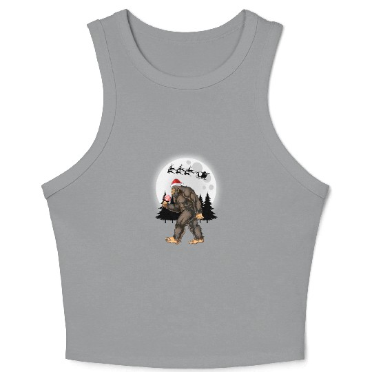 Bigfoot Believe Christmas Tree Sasquatch Santa Crop Tank Top