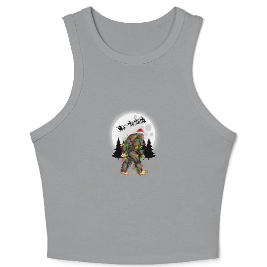 Bigfoot Believe Christmas Tree Sasquatch Santa Crop Tank Top