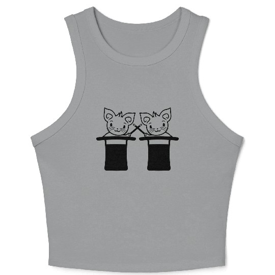 2 Magical Enchanted Top Hat Wizard Cats Friends Crop Tank Top