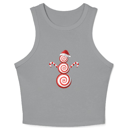 Funny Christmas Crop Tank Top Peppermint Candy Snowman