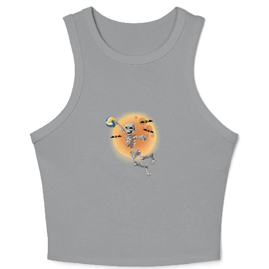 Volleyball Skeleton Volleyball Player Halloween Crop Tank Top
