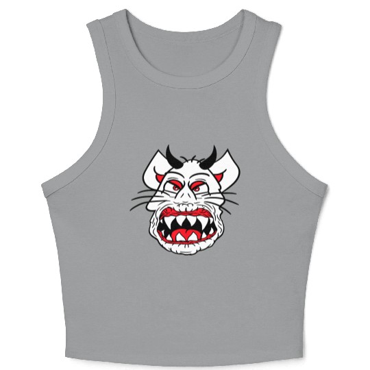 Demon Monster Cat Halloween Fun Horror Devil Horns Crop Tank Top