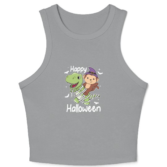 Monkey Happy Halloween T-rex Mummy Costume Crop Tank Top