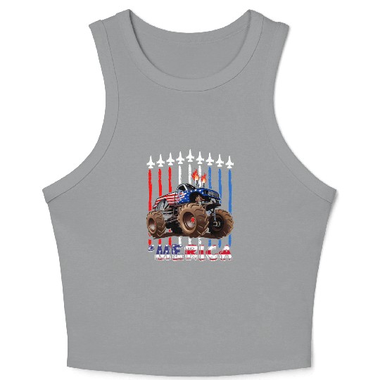 Merica Monster Truck US Flag Crop Tank Top