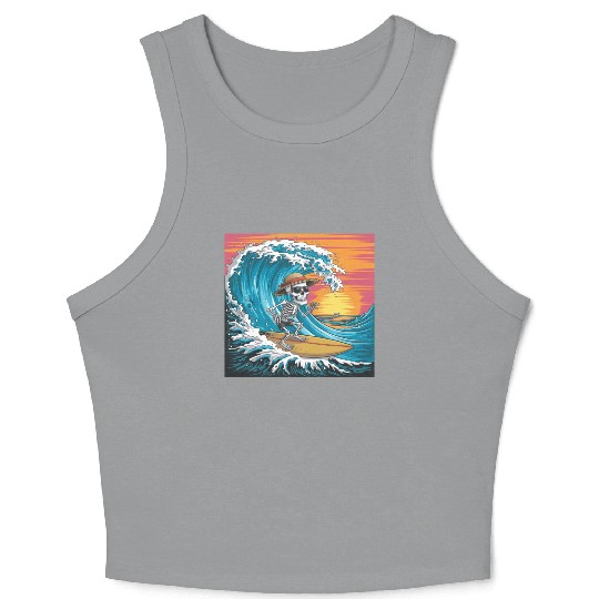 Surfing Skeleton Vibes Surfing Lifestyle Retro Crop Tank Top