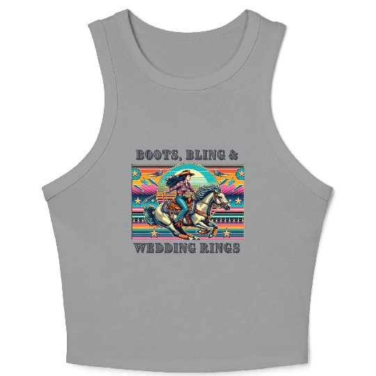 Retro 80's Cowgirl Rodeo | Boots, Bling, & Rings Crop Tank Top