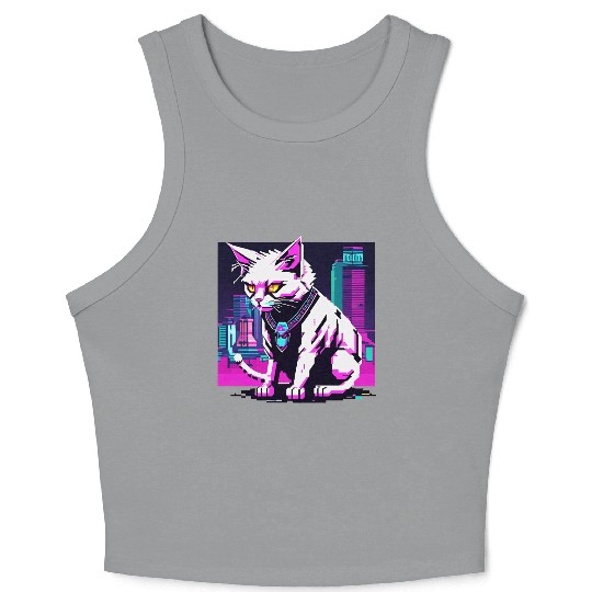Neon Cyberpunk Cat Crop Tank Top