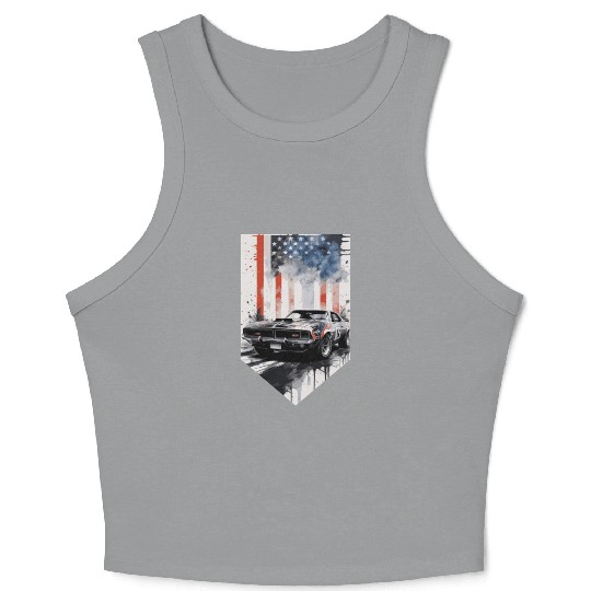 Rev up your patriotism - Muscle car and usa flag Crop Tank Top