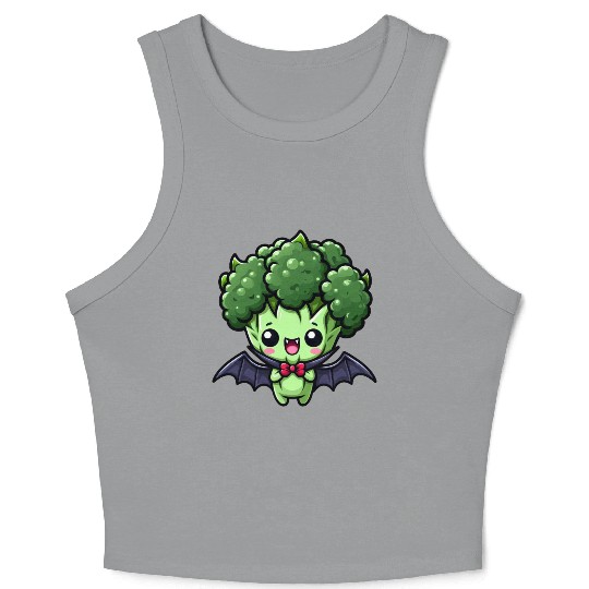 Cute Halloween Broccoli Vampire Cartoon Crop Tank Top