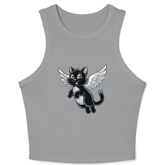 Black Cat with Angel Wings Crop Tank Top