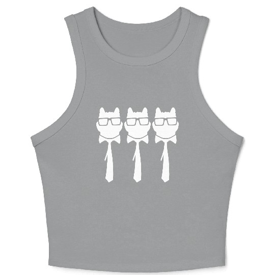 3 Smart Nerd Cat Horn-Rimmed Glasses Geek Tie Team Crop Tank Top