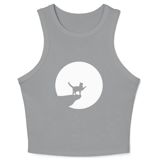 Cat Moon Cliff At Night Werewolf Round Howling Fun Crop Tank Top