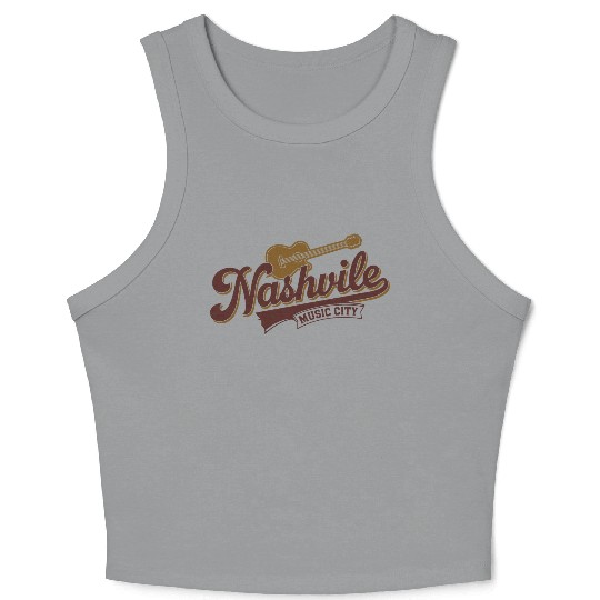 Nashville Music City Logo with Guitar Illustration Crop Tank Top