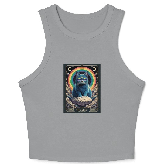 tarot card the alley blue cat rainbow sunglasses Crop Tank Top