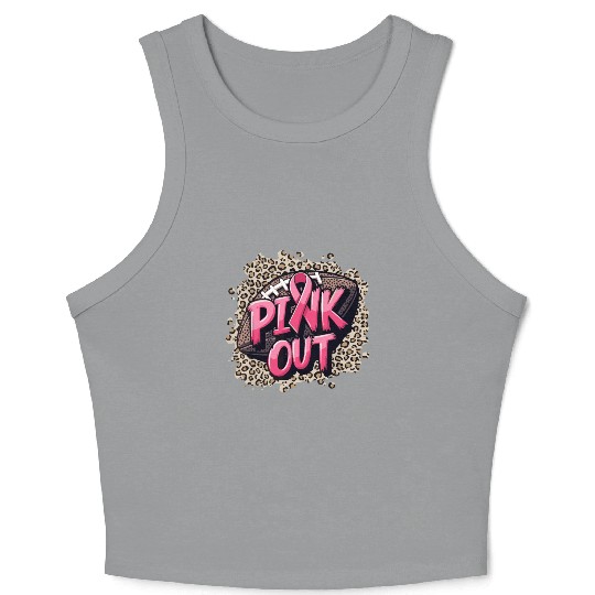 Pink Out Breast Cancer Football Coquette Bow Mom Crop Tank Top