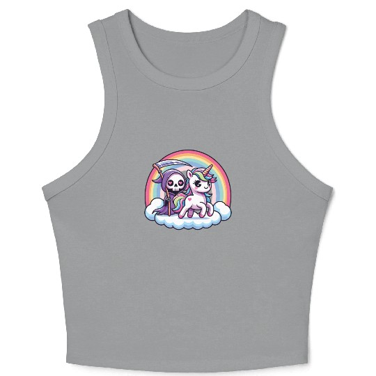 Cute Reaper And Unicorn Rainbow Crop Tank Top